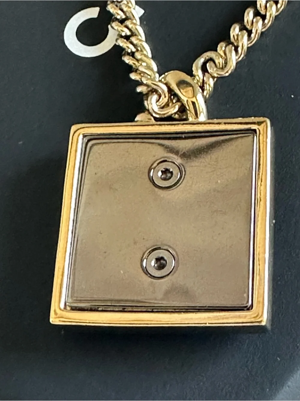 CHANEL 2023 A23B Gold-Tone Black Square CC Pendant Chain Necklace Full Set